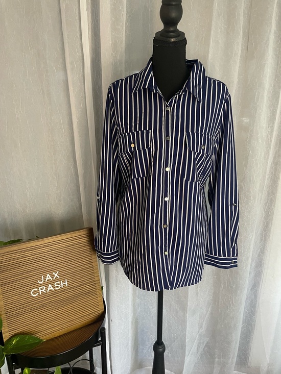 Other - Navy & White Striped women’s Button-Down Shirt